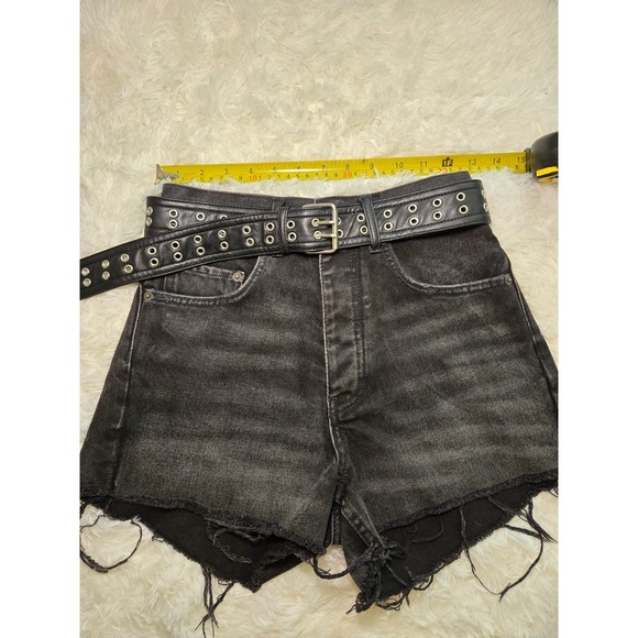 $225 The Kooples Black Wash Denim Shorts with Grommet Belt‎ Distressed - Picture 3 of 9